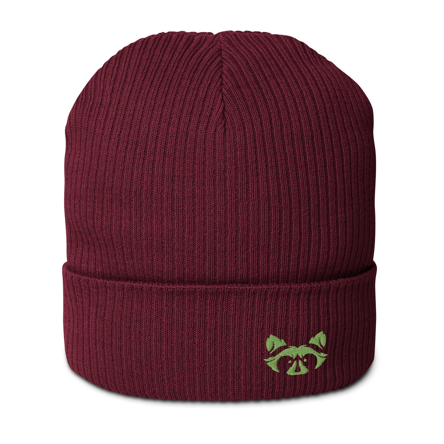 Green Logo Organic ribbed Beanie - Raccoon Collection