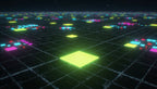 The Million Pixel Homepage: claimed plots glowing lime, cyan and magenta across the dark grid