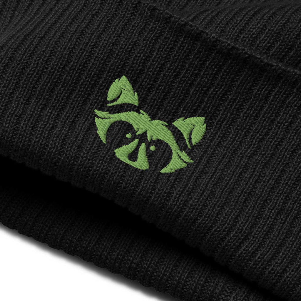 Green Logo Organic ribbed Beanie - Raccoon Collection