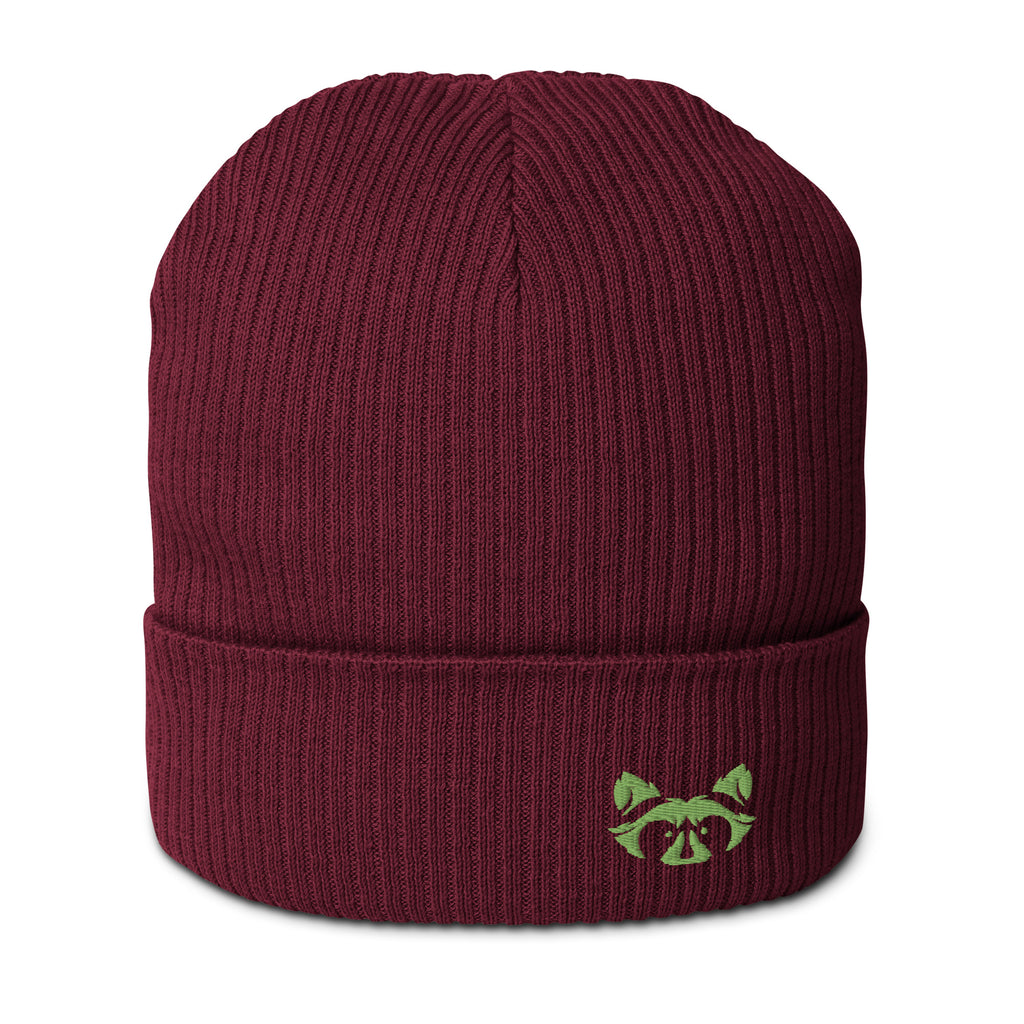 Green Logo Organic ribbed Beanie - Raccoon Collection