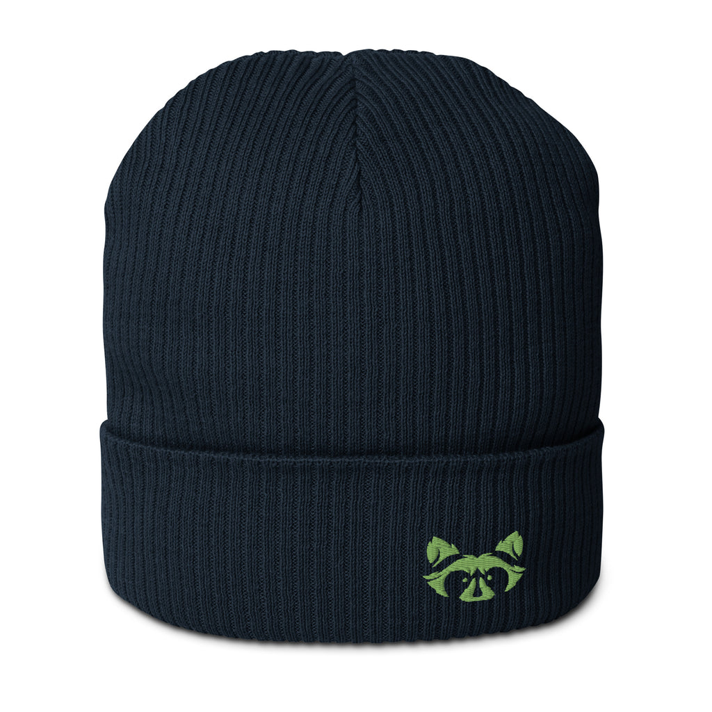 Green Logo Organic ribbed Beanie - Raccoon Collection