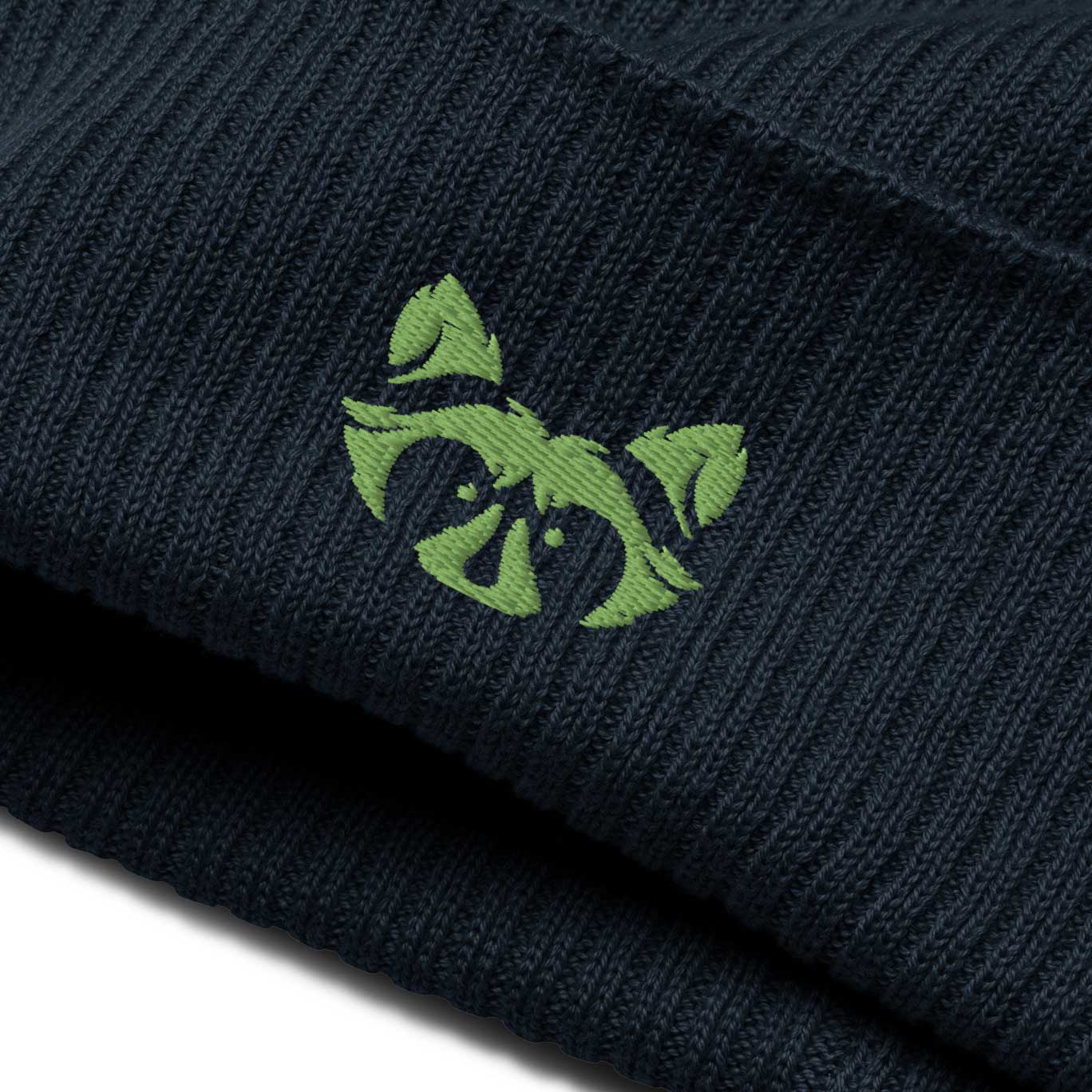 Green Logo Organic ribbed Beanie - Raccoon Collection